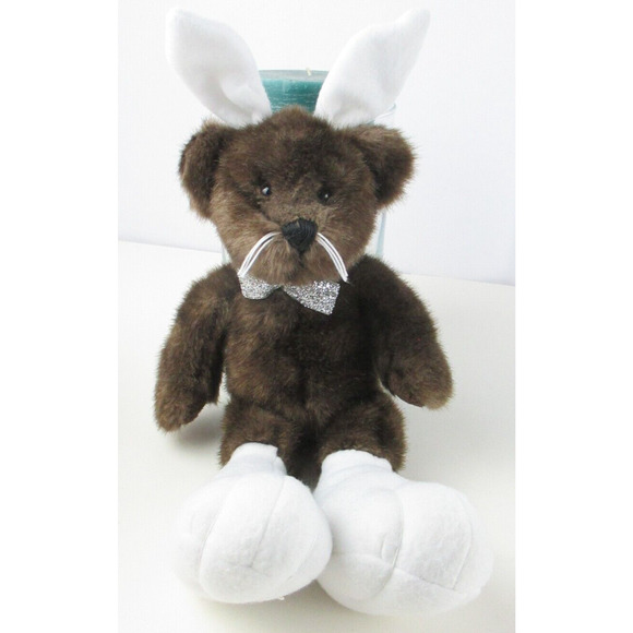 First Main Simpleton Bear 1764 Faux Mink Brown Rabbit Ears Feet 17" Plush Animal - Picture 1 of 5